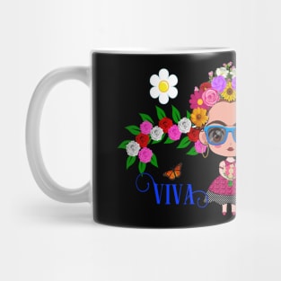 Frida Kahlo cartoon T-shirt - cute frida with blue sunglasses Mug